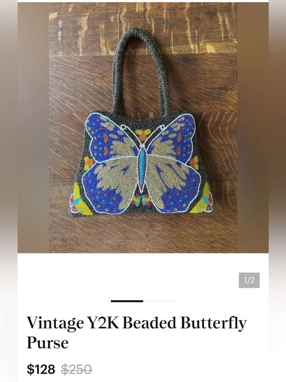 BEAUTIFUL Beaded Butterfly Accent Bag in Blue and Gold - Picture 12 of 12